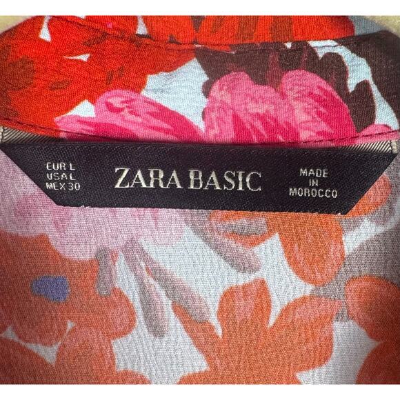ZARA Women’s Floral Blouse Shirt Size Large Red Pink Long Sleeve Elegant Top - Picture 4 of 4